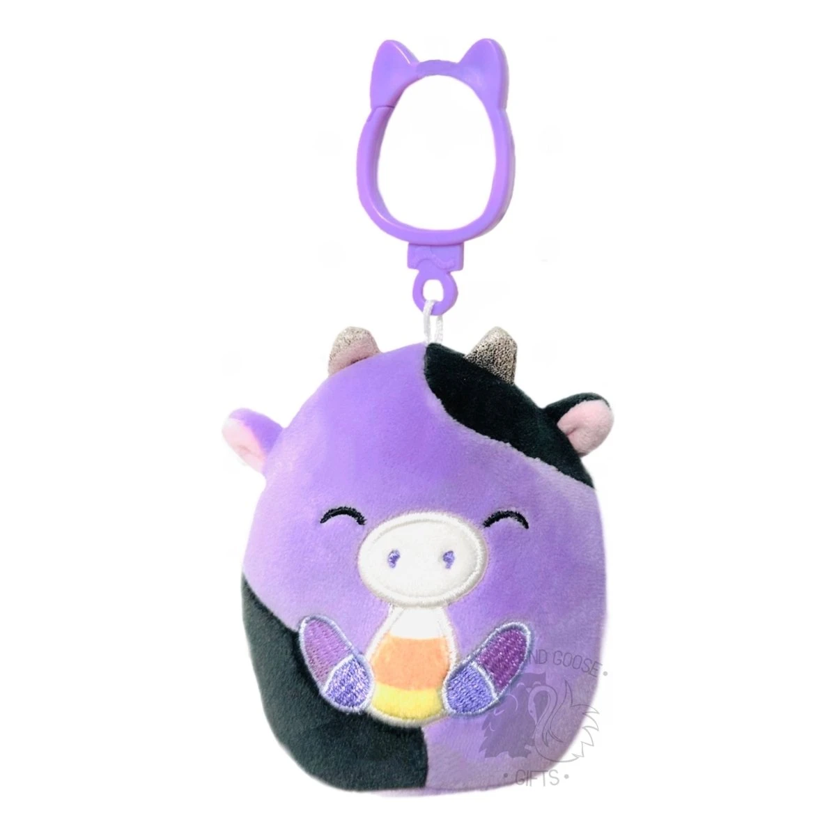JAZWARES Squishmallow 3.5 Inch Alexie The Cow With Candy Corn Halloween Plush Clip 1 JAZWARES Squishmallow 3.5 Inch Alexie The Cow With Candy Corn Halloween Plush Clip