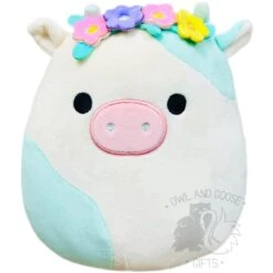 JAZWARES Squishmallow 8 Inch Belana The Cow With Flower Headband Plush Toy